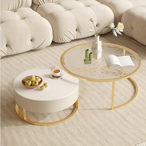 DRFGNF Modernes Satztisch-Couchtisch-Set mit 2 Stück für kleine Räume, Wohnzimmer, Schlafzimmer, runder Beistelltisch mit Metallrahmen, stilvolle Akzentmöbel DRFGNF Modernes Satztisch-Couchtisch-Set mit 2 Stück für kleine Räume, Wohnzimmer, Schlafzimmer, runder Beistelltisch mit Metallrahmen, stilvolle Akzentmöbel von DRFGNF