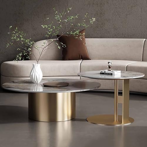 DRFGNF Moderner Couchtisch mit Marmorplatte, 2er-Set, runder Couchtisch und Beistelltisch mit Metallsockel, 80 cm DRFGNF Moderner Couchtisch mit Marmorplatte, 2er-Set, runder Couchtisch und Beistelltisch mit Metallsockel, 80 cm von DRFGNF