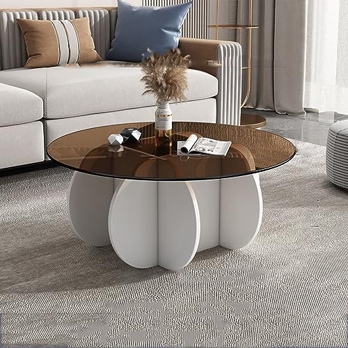DRFGNF Moderner runder Couchtisch mit Glasplatte und Massivholzsockel, Weiß und Blaugrün DRFGNF Moderner runder Couchtisch mit Glasplatte und Massivholzsockel, Weiß und Blaugrün von DRFGNF
