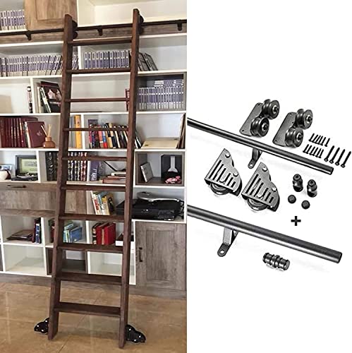 DRFGNF Rollbare Bibliotheksleiter-Hardware-Kit mit Bodenrollen, Gleitschienen + Verlängerungsschienen (Keine Leiter). Komplettes Hardware-Kit für Lofts, Buchhandlungen (Größe: 1 von DRFGNF