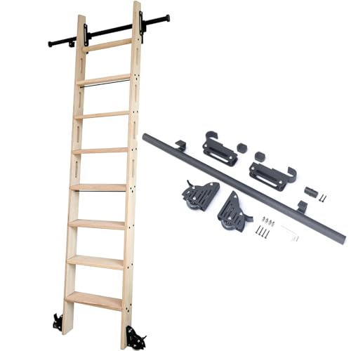 DRFGNF Rollbares Bibliotheksleiterschienen-Hardware-Kit mit einziehbarem Rollsystem und Laufrollen, Metallstufenstangen, Hutmuttern und Gleithakenbaugruppen. Passend für Leiters DRFGNF Rollbares Bibliotheksleiterschienen-Hardware-Kit mit einziehbarem Rollsystem und Laufrollen, Metallstufenstangen, Hutmuttern und Gleithakenbaugruppen. Passend für Leiters von DRFGNF