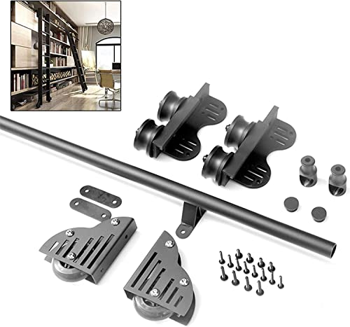 DRFGNF Rollleiter-Hängeschiene, komplettes Set, einziehbare Hardware + Verlängerungsschiene, 3,3 bis 20 Fuß (ohne Leiter), runde Rohr-Mobilleiterschienen für Bibliotheken, Schi von DRFGNF