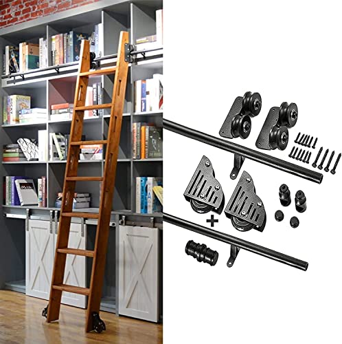 DRFGNF Rollleiter-Hardware 3,3 Fuß - 20 Fuß, Bibliotheks-Schiebeleiter-Hardware-Kit (ohne Leiter), Mobile Leiterschienen aus Stahlrundrohr mit Bodenrollen von DRFGNF