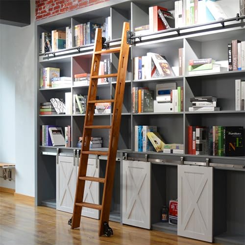 DRFGNF Rollleiter-Hardware-Kit, Bibliotheks-Schiebeleiter-Hardware-Kit (ohne Leiter), Mobile Leiterschiene aus Rundrohr mit Bodenrollen, schwarz (Schienen-Kit 600 cm) von DRFGNF
