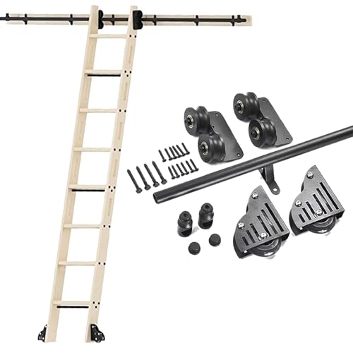 DRFGNF Rollleiter-Hardware-Kit, schwarz (ohne Leiter), Rollschiene mit Bodenrollen, komplettes Set für Schiebetüren im Scheunenstil, Bibliotheks-Schiebeleiter-Hardware-Kit (Schi von DRFGNF