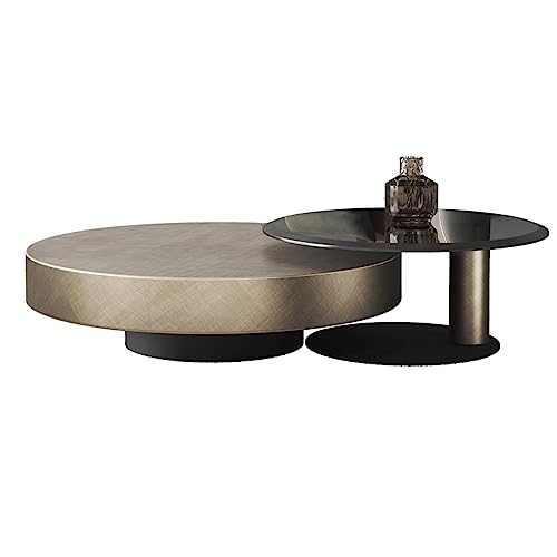 DRFGNF Rustikaler Braun und Schwarz, 360° drehbarer Nisttisch, 2er-Set, mit Stahlrahmen und runder Tischplatte aus gehärtetem Glas, für Wohnzimmer, Schlafzimmer, Büro (80 x 80 x 32 cm) von DRFGNF