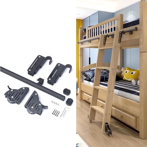 DRFGNF Schiebeleiter-Hardware-Kit, Haken-Rollleiter-Hardware + Schwarze Bodenrolle, Bibliotheks-Metall-Rundrohr-Schienen-Gleithakenbaugruppen (ohne Leiter) von DRFGNF