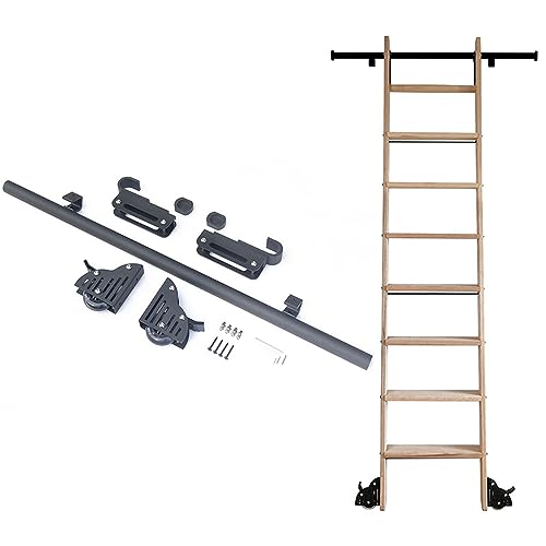 DRFGNF Schiebeleiterschienen-/Schienen-Hardware-Kit, rustikaler schwarzer einziehbarer Haken an rollender runder Leiter-Hardware für Haus/Innenbereich/Dachboden, Mobile Bodenrol von DRFGNF