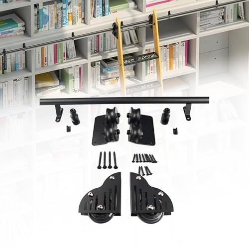 DRFGNF Schwarzes Rollleiter-Hardware-Kit für Bibliotheken (ohne Leiter), 3,3 bis 24 Fuß Lange verschiebbare Bibliotheksleiterschiene/Mobile Scheunentorschiene, mit Bodenrollen ( von DRFGNF