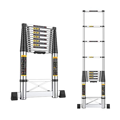 DRFGNF Trittleitern Aluminium-Teleskop-Auszugsleiter Hohe Mehrzweck-Dachbodenleiter, 330 Pfund/150 kg Tragkraft Schwarz. Teleskopleiter (Größe: 4,7 m) von DRFGNF