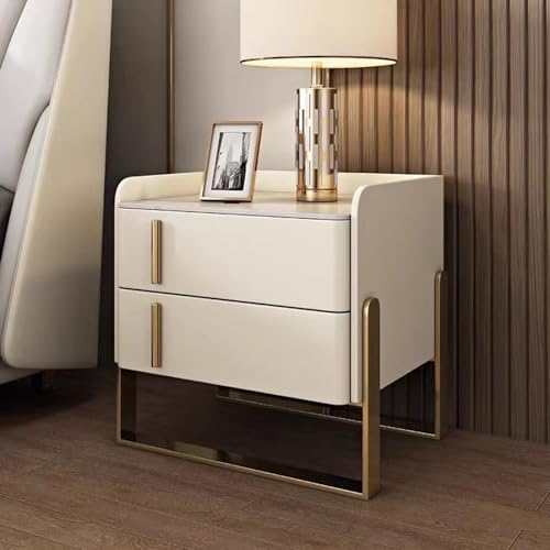 Moderner Nachttisch mit Leder-Finish, 2er-Set, mit Schublade, Metallsockel, für Schlafzimmer Moderner Nachttisch mit Leder-Finish, 2er-Set, mit Schublade, Metallsockel, für Schlafzimmer von DRFGNF