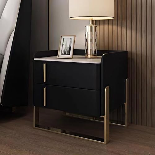 Moderner Nachttisch mit Leder-Finish, 2er-Set, mit Schublade und Metallsockel, schmaler Nachttisch, Kommode für Schlafzimmer Moderner Nachttisch mit Leder-Finish, 2er-Set, mit Schublade und Metallsockel, schmaler Nachttisch, Kommode für Schlafzimmer von DRFGNF