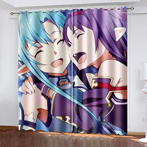 DRFQSK 2Er Set Verdunkelungsvorhang 3D Cartoon Anime Mädchen Muster Vorhänge Blickdicht 160 X 100 cm（H X B） Gardinen Wohnzimmer Schlafzimmer ​Kinderzimmer Ösenvorhang Fensterdekoration Blickdicht von DRFQSK