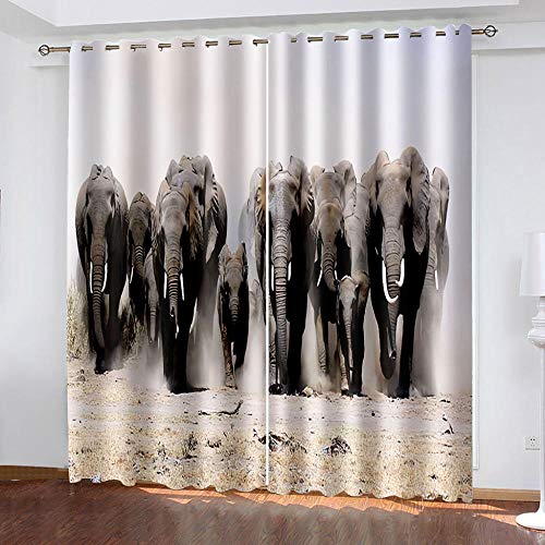 DRFQSK Verdunkelungsvorhänge 3D Digitaldruck Kunst Afrikanischer Elefant Ösen Vorhang 2Er Set 160 X 70 Cm（H X B）Verdunkelungsvorhang Blickdicht Gardinen Kinderzimmer Schlafzimmer Wohnzimmer Thermovor von DRFQSK