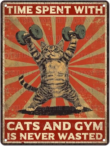 DRFYVZ Vintage-Blechschild "Time Spent with Cats and Gym is Never Wasted", Retro-Fitness-Gewichtheben, Wanddekoration, nostalgische Kunst, lustiges Workout, Metallposter, Geschäft, Kneipen, Garage DRFYVZ Vintage-Blechschild "Time Spent with Cats and Gym is Never Wasted", Retro-Fitness-Gewichtheben, Wanddekoration, nostalgische Kunst, lustiges Workout, Metallposter, Geschäft, Kneipen, Garage von DRFYVZ