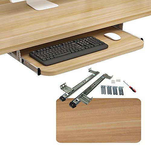 Verschiebbares Tastaturregal unter dem Schreibtisch, Tastaturablage – aus Metallschienen und Holzablage – 54 60 70 cm Mausplattform – für Zuhause, Büro, Schule, Garage, Computerschubladen-Or von DRHLHY