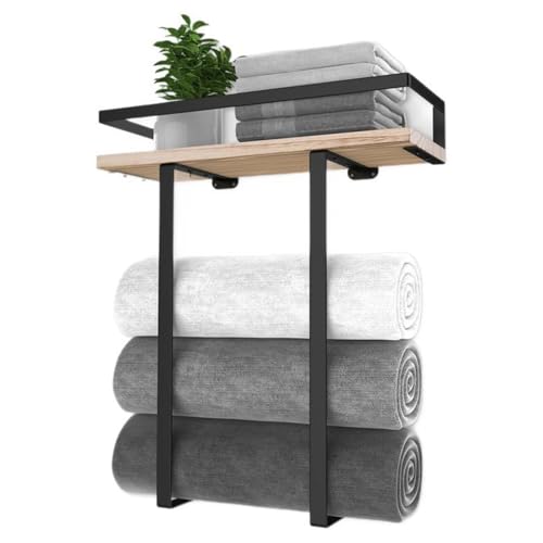 Badezimmer-Organizer, Handtuchhalter mit Metallkorb, Holzregal für Duschzubehör, ohne Bohren Badezimmer-Organizer, Handtuchhalter mit Metallkorb, Holzregal für Duschzubehör, ohne Bohren von DRHTDXEJ