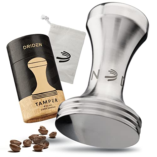 DRIDEN Kaffee Tamper 51mm Edelstahl - Solider Espresso Tamper aus einem Stück gefertigt - Edler Espresso Stempel für Barista & Kaffeeliebhaber von DRIDEN