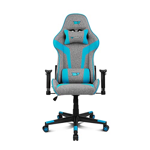 DRIFT GAMING Chair DR90 -DR90GBL - Professioneller Gaming Chair, atmungsaktiver Stoff, 2D-gepolsterte Armlehnen, verstärkter Nylonfuß, Klasse 4 Kolben, Neigung, Lenden-/Halswirbelkissen, grau/blau von DRIFT GAMING