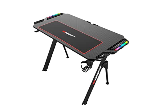 DRIFT GAMING DRDZ150 - Gaming-Tisch mit Carbonfaser-Tischplatte, bedeckt mit einem vollwertigen Mauspad, Tassen- und Headset-Halter, RGB-Seitenverlängerung, Kabel-Organizer, Farbe Schwarz von DRIFT GAMING