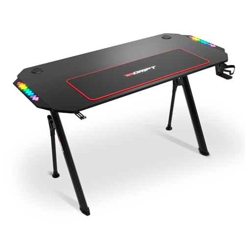 DRIFT GAMING DRDZ175RGB - Gaming-Tisch mit Kohlefaser-Tischplatte, Getränke- und Headset-Halter, Sound Reactive RGB-Seiten, Mousepad 80 x 30 cm, Schwarz, 130 x 60 x 75 cm DRIFT GAMING DRDZ175RGB - Gaming-Tisch mit Kohlefaser-Tischplatte, Getränke- und Headset-Halter, Sound Reactive RGB-Seiten, Mousepad 80 x 30 cm, Schwarz, 130 x 60 x 75 cm von DRIFT GAMING