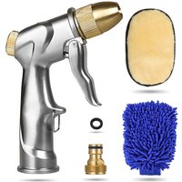 Drillpro - Gartenschlauch-Düsensprüher Hochdruck-Wasserschlauchdüse 3/4-Zoll-Hochleistungs-Metallschlauch-Sprühdüse mit 2 Handschuhen 4 Sprühmodi für von DRILLPRO