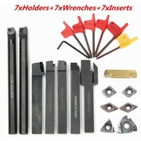 Satz 12 mm Drehwerkzeughalter Bohren + 7 Stück DCMT CCMT Hartmetalleinsatz + Schraubenschlüssel von DRILLPRO