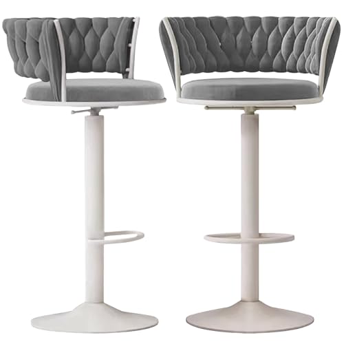 DRINGP Barhocker, Moderne Thekenhocker mit gewebter Rückenlehne, 2er-Set, Samtstoff für Inselgrün von DRINGP