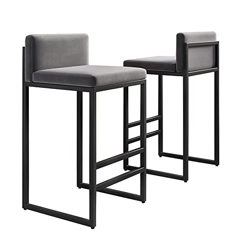 DRINGP Barhocker im 2er-Set, Moderne Barhocker in Thekenhöhe mit Rückenlehne und schwarzem Metallbein, ohne Armlehnen aus Samt für Island Pub von DRINGP