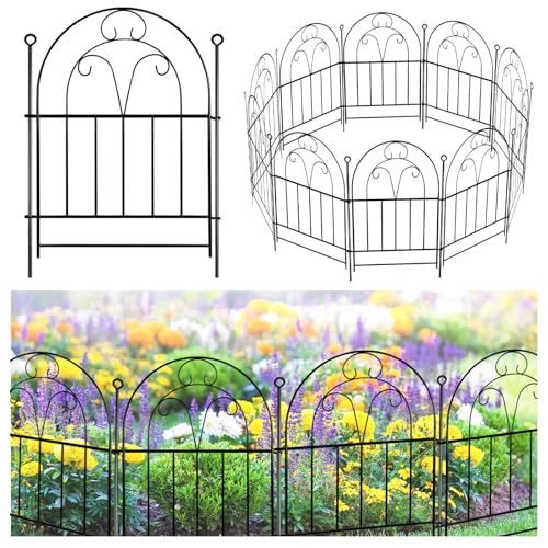 DriveMax Metall-Gartenzaunpaneele, 32 x 41 cm, 20 Stück, 600 cm Gesamtlänge, schwarz, rostfrei, Hofzaun, dekorative Gartenumrandung mit Erdspießen, Tierbarriere, einfache Installation von DRIVEMAX