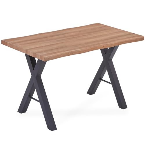 DRIXNO Esstisch Küchentisch 120x70m, Esszimmertisch Tisch Küche Dining Table Kitchen, Holztisch Massivholz Polierte Oberfläche, Gewellte Kanten Moderne Braun von DRIXNO