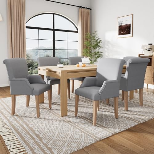 DRIXNO Esszimmerstuhl aus Leinen, 6er-Set mit Beinen aus Massivholz, mit Armlehnen, Dickem Kissen, Schlafzimmerstuhl, Küchenstuhl, Wohnzimmer-Loungesessel, Grau DRIXNO Esszimmerstuhl aus Leinen, 6er-Set mit Beinen aus Massivholz, mit Armlehnen, Dickem Kissen, Schlafzimmerstuhl, Küchenstuhl, Wohnzimmer-Loungesessel, Grau von DRIXNO