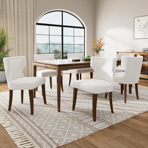 DRIXNO Esszimmerstuhl aus Samt, 6er-Set mit Beinen aus Massivholz, Schlafzimmerstuhl, Küchenstuhl, Wohnzimmer-Loungesessel, Beige von DRIXNO