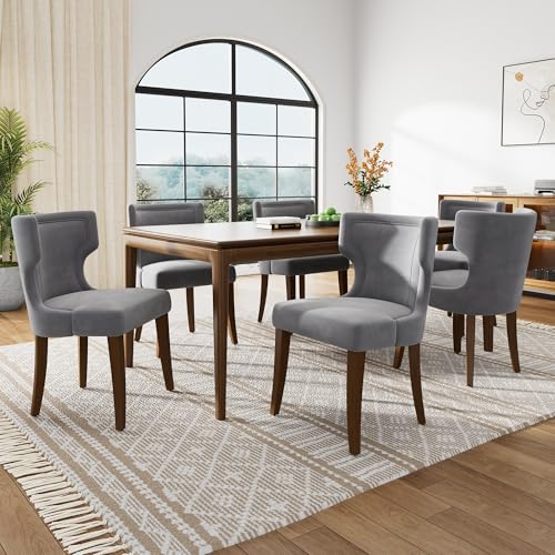DRIXNO Esszimmerstuhl aus Samt, 6er-Set mit Beinen aus Massivholz, Schlafzimmerstuhl, Küchenstuhl, Wohnzimmer-Loungesessel, Grau DRIXNO Esszimmerstuhl aus Samt, 6er-Set mit Beinen aus Massivholz, Schlafzimmerstuhl, Küchenstuhl, Wohnzimmer-Loungesessel, Grau von DRIXNO