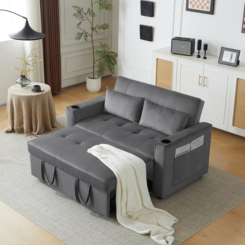 DRIXNO Klappbares Schlafsofa Grau, Multifunktionssofa mit Schlaffunktion, 3-Sitzer Schlafsofa mit Getränkehalter und Kissen, geeignet für Wohnzimmer, Schlafzimmer, Heimkino-Wohnung DRIXNO Klappbares Schlafsofa Grau, Multifunktionssofa mit Schlaffunktion, 3-Sitzer Schlafsofa mit Getränkehalter und Kissen, geeignet für Wohnzimmer, Schlafzimmer, Heimkino-Wohnung von DRIXNO