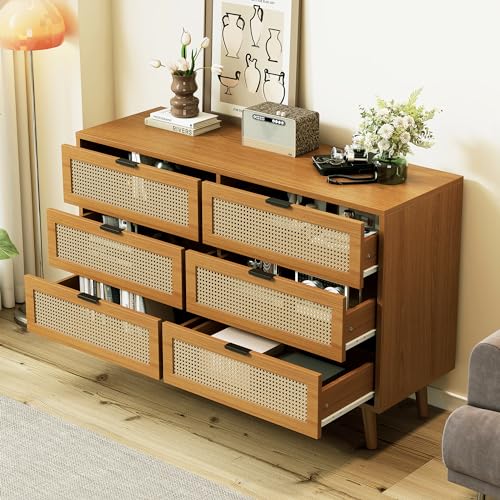 DRIXNO Kommode mit 6 Schubladen, Sideboard Schubladenschrank aus Holz, Schubladenkommode mit Metallgriffe, für Schlafzimmer, Wohnräume, Büro, Sideboard Highboard mit Stauraum, Maße: 120/76.5/40cm von DRIXNO