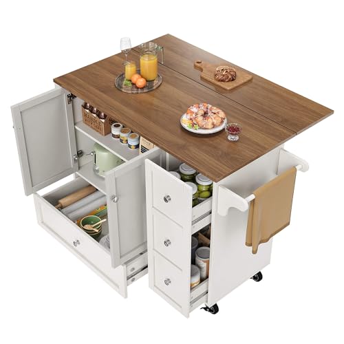 DRIXNO Küchenwagen, Herausnehmbarer Esswagen mit Arbeitsplatte, Handtuchhalter und Gewürzregal, Verstellbare Trennwände, Küchenbuffet, Tischplatte mit Holzmaserung, Weiß DRIXNO Küchenwagen, Herausnehmbarer Esswagen mit Arbeitsplatte, Handtuchhalter und Gewürzregal, Verstellbare Trennwände, Küchenbuffet, Tischplatte mit Holzmaserung, Weiß von DRIXNO