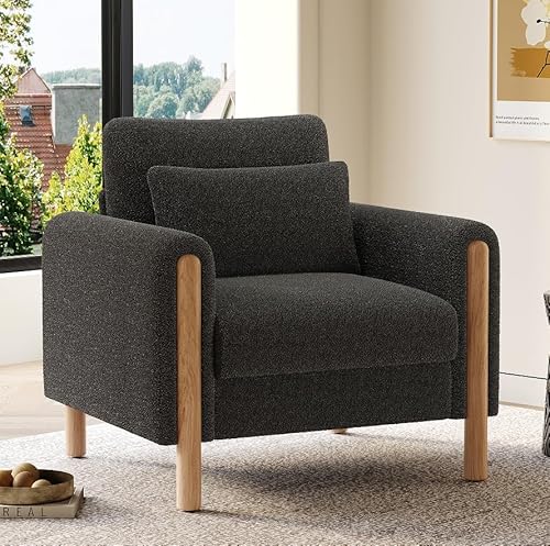 DRIXNO Moderne Armlehnenstuhl mit Dickem Kissen, Bequemer Einzel-Sessel mit Weicher Polsterung, Relaxsessel für Wohnzimmer, Büro oder Schlafzimmer, Komfortabler Sessel,Dunkelgrau. von DRIXNO