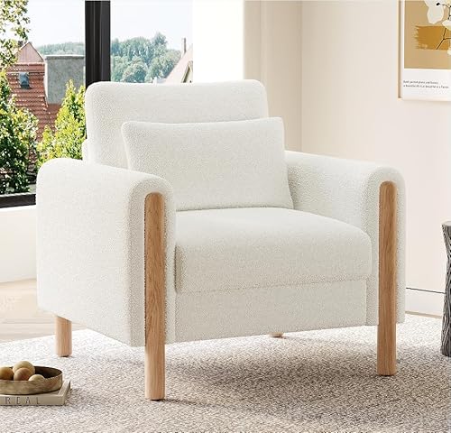 DRIXNO Moderne Armlehnenstuhl mit Dickem Kissen, Bequemer Einzel-Sessel mit Weicher Polsterung, Relaxsessel für Wohnzimmer, Büro oder Schlafzimmer, Komfortabler Sessel,Weiß. von DRIXNO