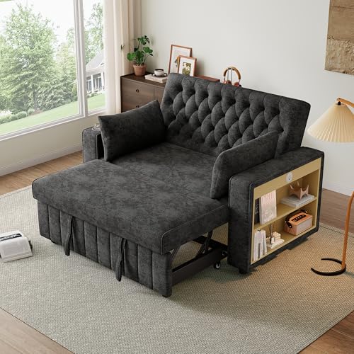 DRIXNO Multifunktionales Schlafsofa,Klappsofa mit Stauraum und Schlaffunktion, Getränkehalter, USB-Ladeanschluss und Kissen, Gray von DRIXNO