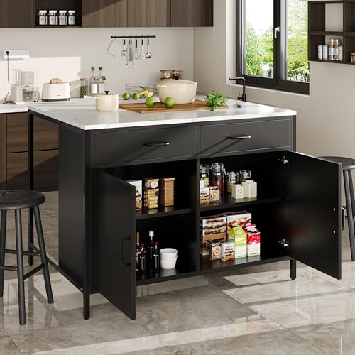 DRIXNO Schwarzer Stehtisch, Küchenarbeitsplatte, Kaffeebartisch, geeignet für Wohnzimmer, Esszimmer, Tischplatte mit Marmorstruktur, Verstellbare Füße von DRIXNO