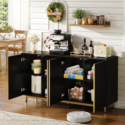 DRIXNO Sideboard, 150 cm, Buffetschrank mit Wellenförmigen, Geriffelten Türen, Verstellbaren Metallfüßen, Modernem Esstisch, Kippsicher, Schwarz DRIXNO Sideboard, 150 cm, Buffetschrank mit Wellenförmigen, Geriffelten Türen, Verstellbaren Metallfüßen, Modernem Esstisch, Kippsicher, Schwarz von DRIXNO