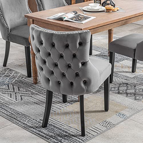 DRIXNO Stuhl Grau Samt Esszimmerstuhl, mit Knopfsteppung, Gestell aus Massivholz, Grau(Set, 4 St) von DRIXNO