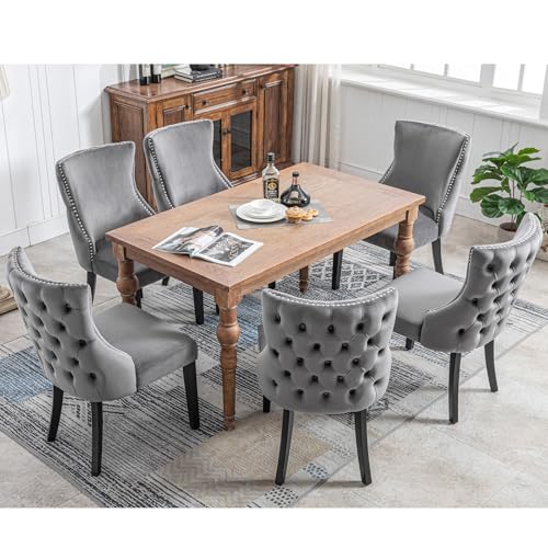 DRIXNO Stuhl Grau Samt Esszimmerstuhl, mit Knopfsteppung, Gestell aus Massivholz, Grau(Set, 6 St) von DRIXNO