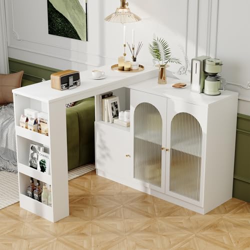 DRIXNO Um 360° Drehbare Essbar, Weiß Rotierender ESS-Barschrank, Multifunktionaler Aufbewahrungsschrank mit Changhong-Glastür, Küche und Esszimmer von DRIXNO