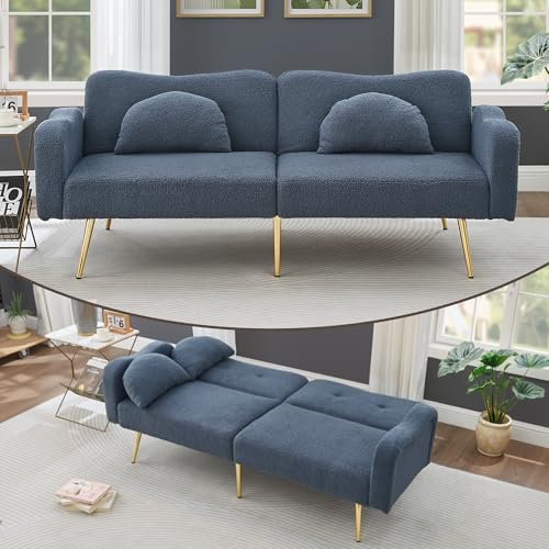 DRIXNO Zweisitzer-Sofabett - Modernes Zweisitzersofa mit Verstellbarer Rückenlehne + Vergoldeten Metallfüßen, integrierter Bettfunktion. Multifunktionales 2-in-1-Möbelstück. von DRIXNO