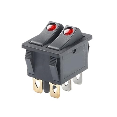 KCD4 220V Doppel-Wippschalter, Wippschalter 4-polig 6-polig, mit Licht(6P LED red light) von DRJBBODVQ