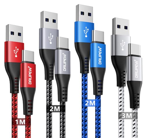 USB-C-Kabel, Schnellladekabel [1 m + 2 m + 3 m, 4 Stück), USB-Ladekabel Typ C, geflochten, für iPhone 15, Samsung Galaxy S24 S23 S22 S21 S20 S10 S9, A32 A42 A51 A71 A80 A90, Note 20 10 Google Pixel 6. von DRLIPEW