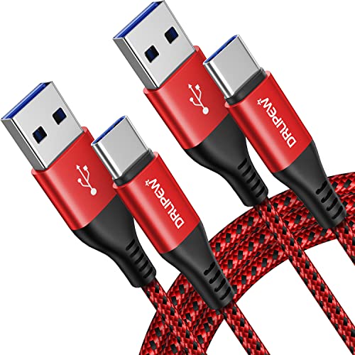 USB-C-Kabel (3 m, 2 Stück), langes USB-Typ-C-Ladekabel, geflochtenes Nylon-Schnellladekabel, kompatibel mit Kindle Fire HD 10 9. 2019, Samsung Galaxy S10 S9 S8 Plus, A51 A71 A20e A21s, Schalter von DRLIPEW