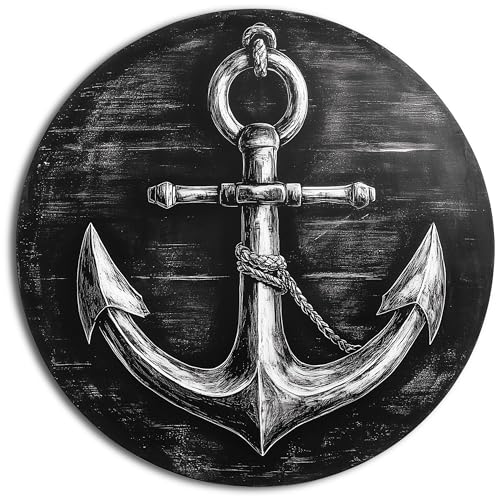 DRO Design - Anker Bilder 50cm Rund - Kunst-Druck auf 6mm HDF - Rund Wohnzimmer Deko Modern Wandbild Foto auf Leinwand Bild Schlafzimmer Room Decor Geschenke Kunstdruck Maritim von DRO Design